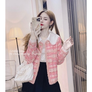 Áo dạ tweed hồng hàng quảng châu( ảnh thật shop chụp)