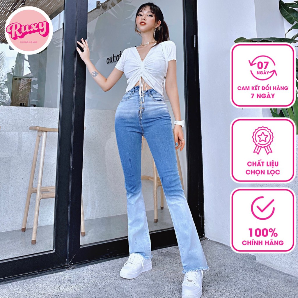 [Mã BMBAU50 giảm 50K đơn 150K] Quần Skinny Nữ Ruxy Ống Loe Loang Màu Xanh