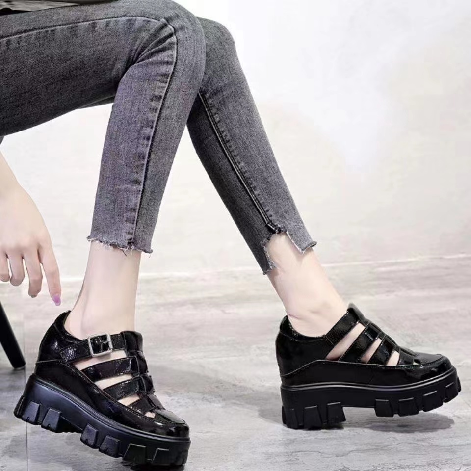 Giày Sandal Da Đế Dày 5cm Thoáng Khí Phong Cách La Mã Thời Trang Mùa Hè Cho Nữ