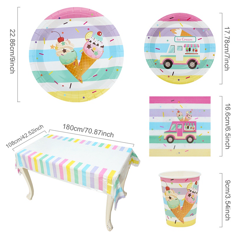 Bộ Phụ Kiện Trang Trí Tiệc Sinh Nhật Bằng Giấy In Hình Cây Kem