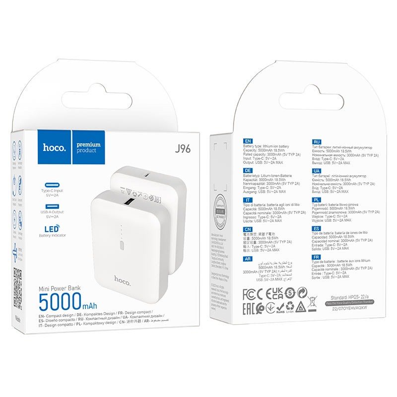 Pin Sạc Dự Phòng Hoco J96, 5000mah, 1 cổng USB - A sạc 5V - 2A, có đèn led hiển thị dung lượng pin