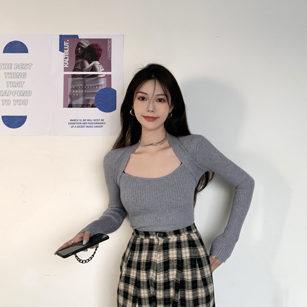 Áo sweater tay dài cổ chữ U màu sắc đơn giản thời trang cho nữ