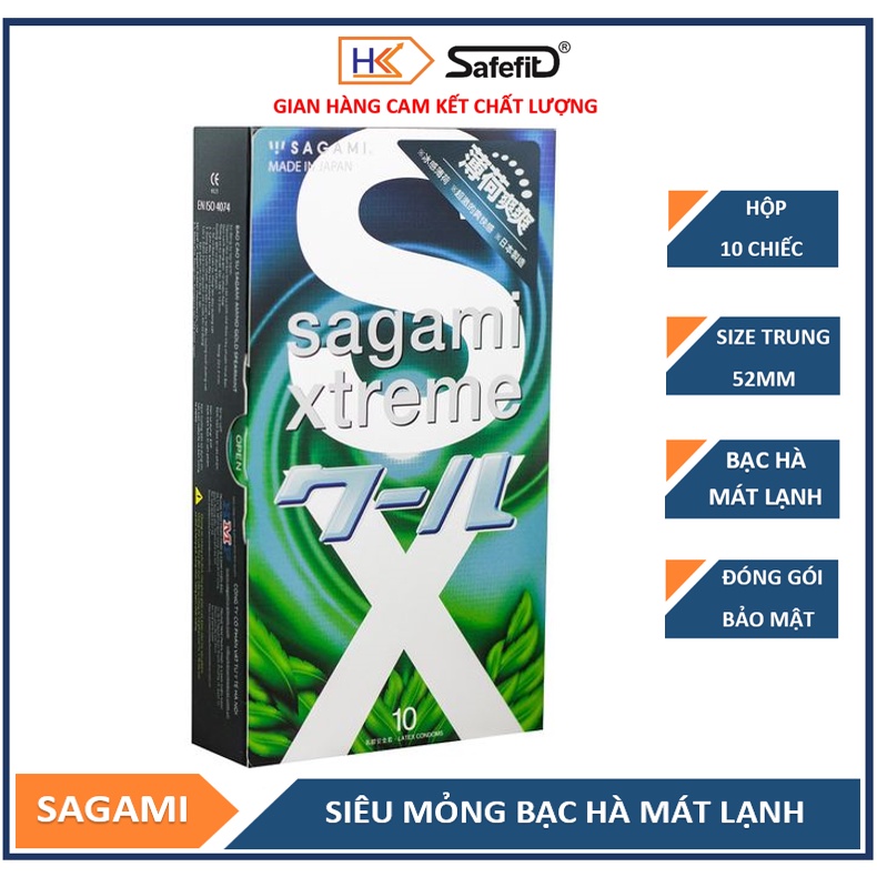 Bao cao su mát lạnh hương bạc hà Sagami Spearmint Siêu mỏng - Hộp 10 cái