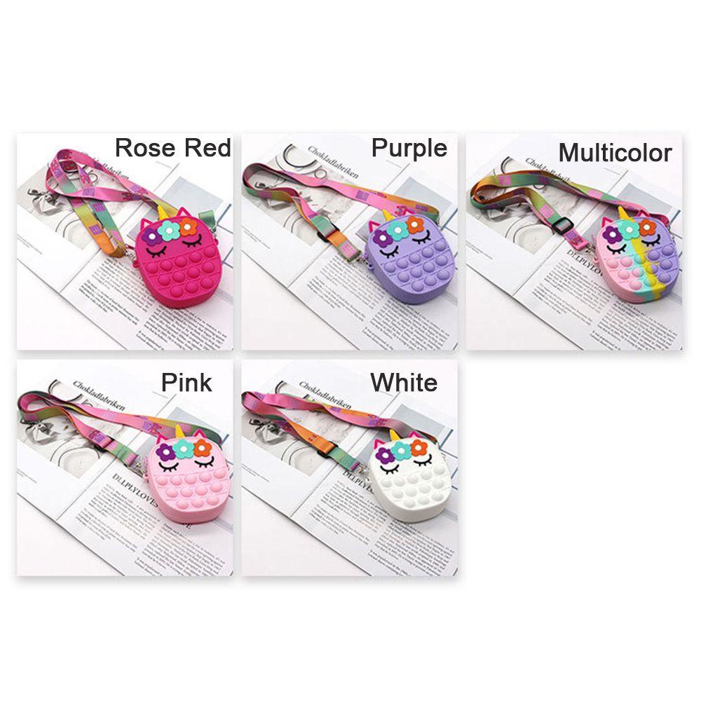 MIHAN1 Girls Unicorn Bag Stress Relief Messenger Bag Coin Purse Fidget Popper Squeeze Toy Decompression Toys Push Bubble Silicone Kids Gifts Handbags/Multicolor