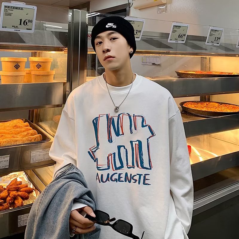 Áo Thun Tay Dài Dáng Rộng In Chữ Phong Cách Hip Hop Đường Phố Hàn Quốc Thời Trang Cho Nam Cỡ M-5XL