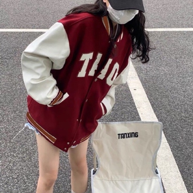 Áo Bomber Nỉ Tàu Đỏ Áo Khoác Bóng Chày TAO Đỏ Trắng