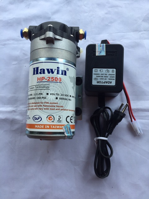 Bộ bơm phun sương tăng áp Đài Loan Hawin 2500 Kèm nguồn 24V Bảo hành 6 tháng