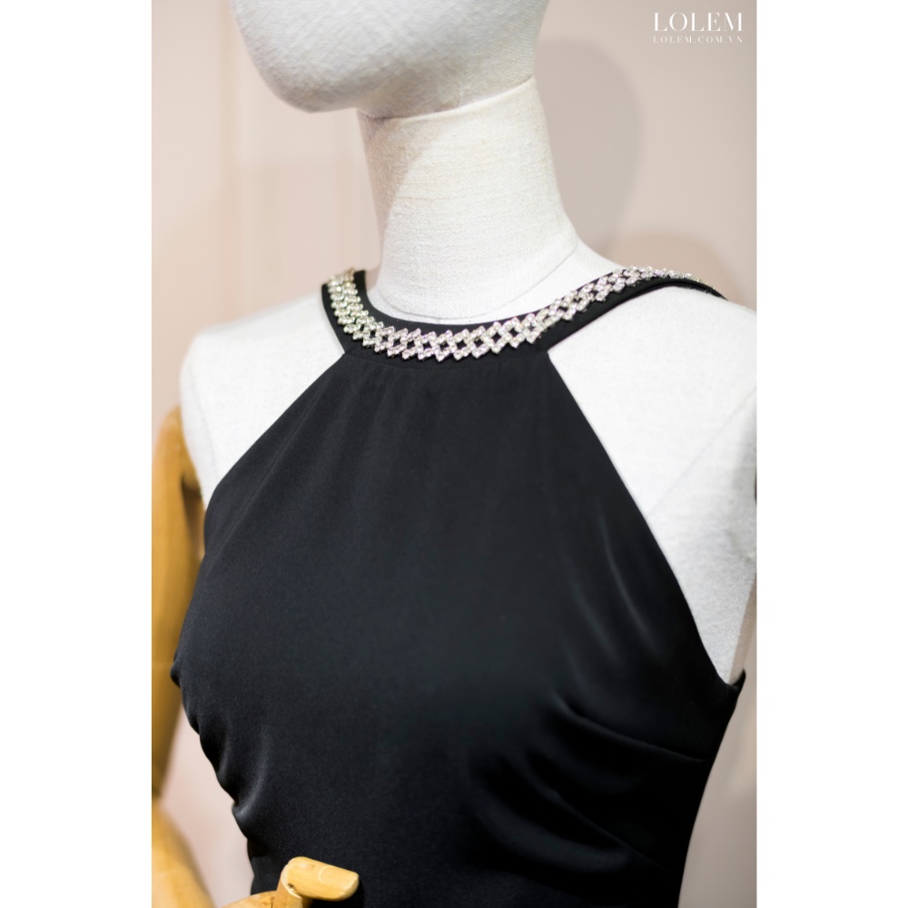 Đầm nữ đầm dự tiệc LOLEM DX323 thiết kế cổ yếm đính đá pha lê cao cấp