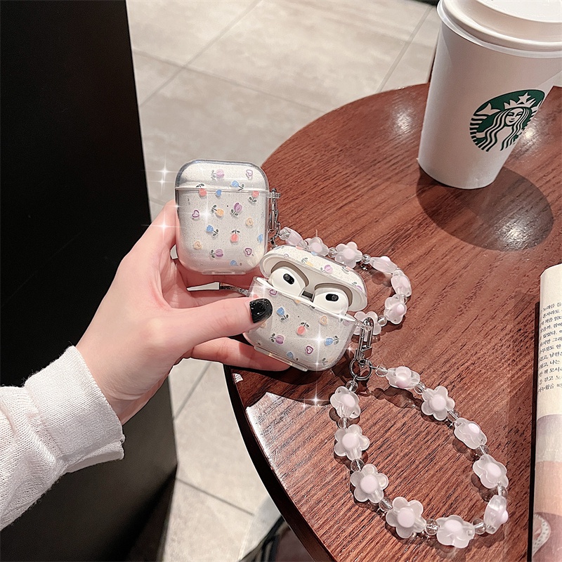 Vỏ Bảo Vệ Hộp Sạc Tai Nghe AirPods 3 AirPods Pro 1/2 Hình Hoa Gắn Dây Đeo Thời Trang