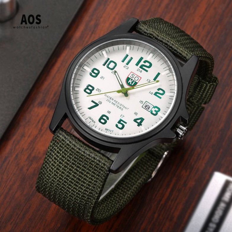 [G02]  Đồng hồ thời trang nam nữ Soki SK01 quân đội dây dù có lịch xem ngày, siêu gi
