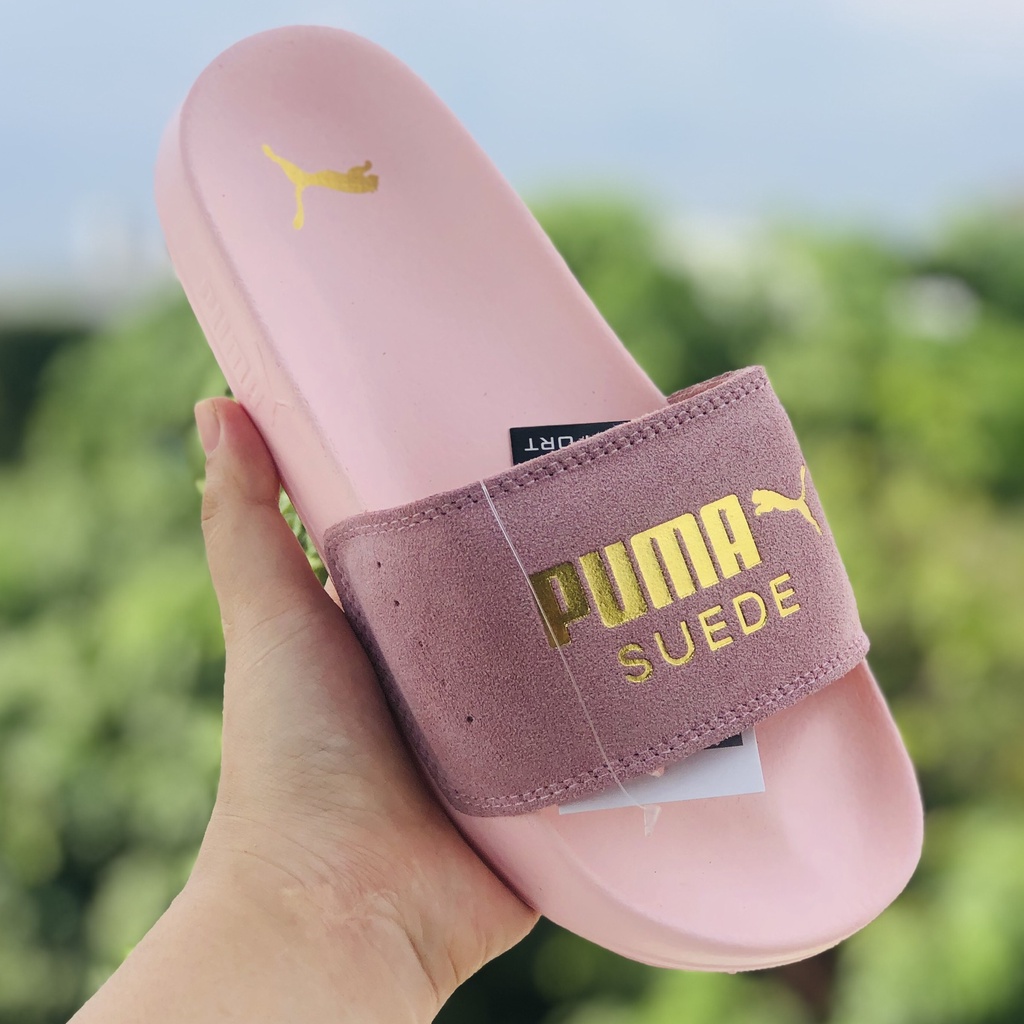 Dép unisex 𝐌𝐋𝐁 𝐏𝐔𝐌𝐀 ❤️FREESHIP + Hộp❤️ dép mlb bóng chày quai ngang thể thao nữ in PUMA da lộn, full-hồng
