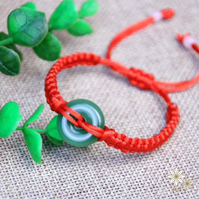 Vòng Đeo Tay Chỉ Đỏ May Mắn Dây Bện Giả Ngọc Bích Có Thể Điều Chỉnh Kích Thước