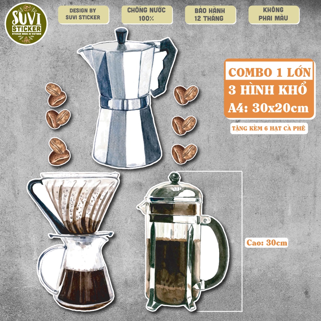 Decal Coffee Decor khổ lớn trang trí tường, dán kính, trang trí quán cà phê khổ A4, A5 chống nước. MSP: KL03