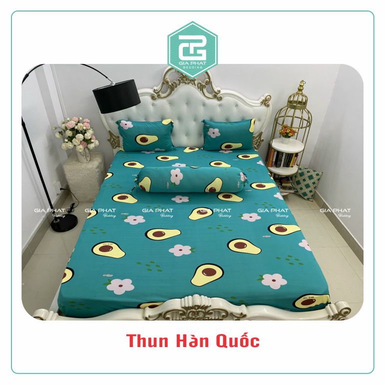 Bộ Ga Gối Thun Lạnh Hàn Quốc { 4 Món } họa tiết Quả Bơ ( 1 ga bọc + 2 vỏ gối nằm + 1 vỏ gối ôm )