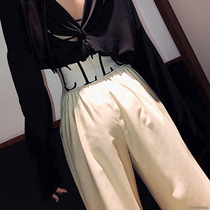 Quần ống rộng lưng thun cao màu trơn chất liệu co giãn thoải mái | BigBuy360 - bigbuy360.vn