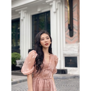 HALA Sandie Dress - Váy lụa tơ eo nơ dáng dài