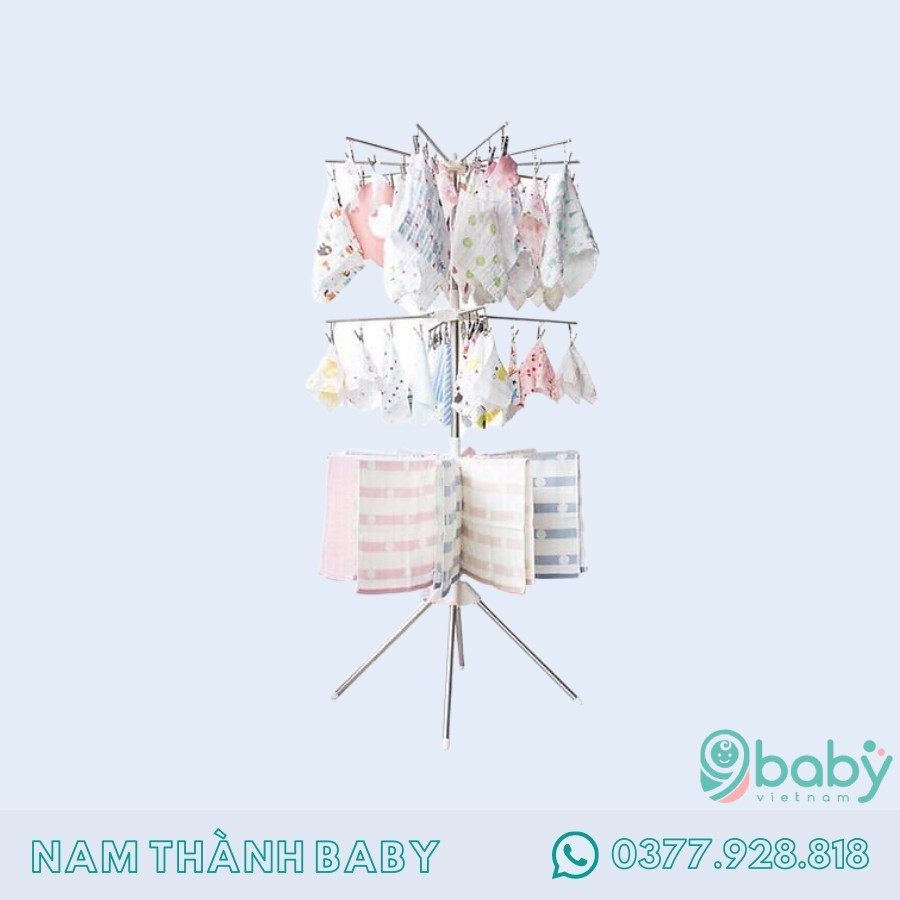 FREE SHIP !! CÂY PHƠI ĐỒ 9BABY INOX 360 3 TẦNG