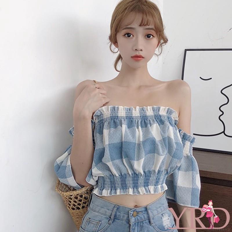 FREESHIP ĐƠN 99K_ Áo croptop trễ vai tay loe phong cách Hàn Quốc