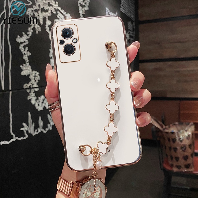 Ốp Điện Thoại Silicon Mềm Họa Tiết Chiếc Lá May Mắn Gắn Dây Đeo Tay Cho OPPO Reno 7Z 7 6 4 5 4G 5G 5F 4F