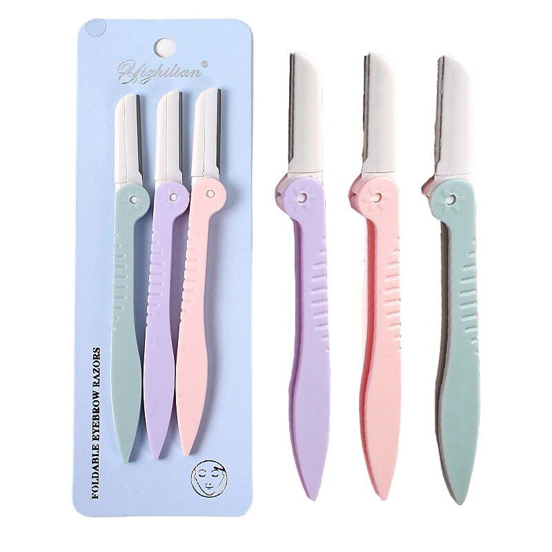Set 3 Dụng Cụ Cạo Lông Mày Gấp Gọn Tiện Dụng An Toàn Cho Nữ