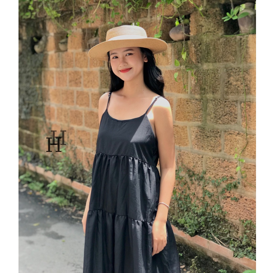 Đầm babydoll hai dây dáng dài màu trắng &amp; đen HDC90 Hỉn Hỉn Store