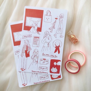 Bullet Journal Sticker - Lady 1 - màu coral