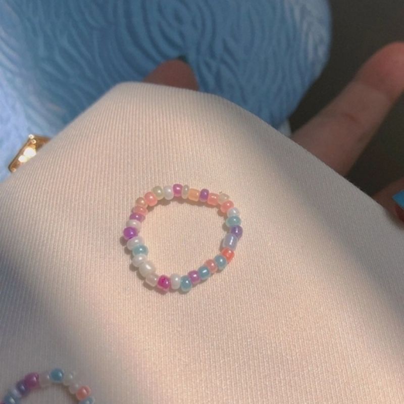 Nhẫn hạt cườm mix màu pastel|beads ring
