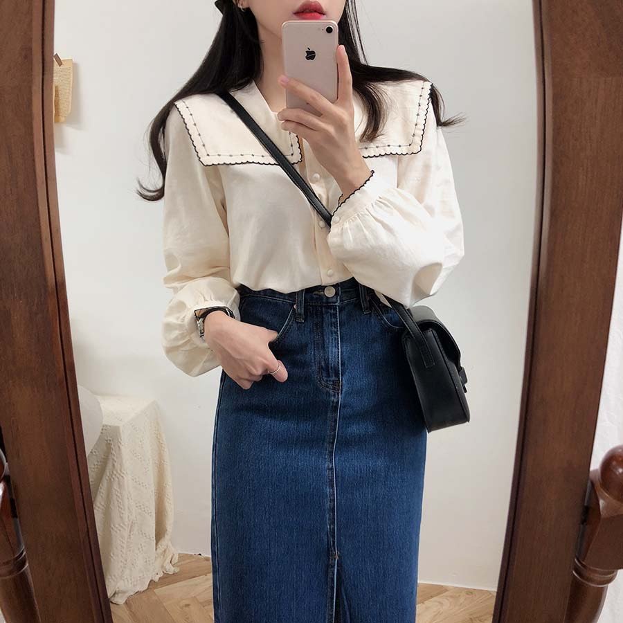 [Mã FAMARAL1 giảm 10K đơn 50K] [ẢNH THẬT] - Áo sơ mi tiểu thư ulzzang cổ thêu vuông- SM22 - jannahouse | BigBuy360 - bigbuy360.vn