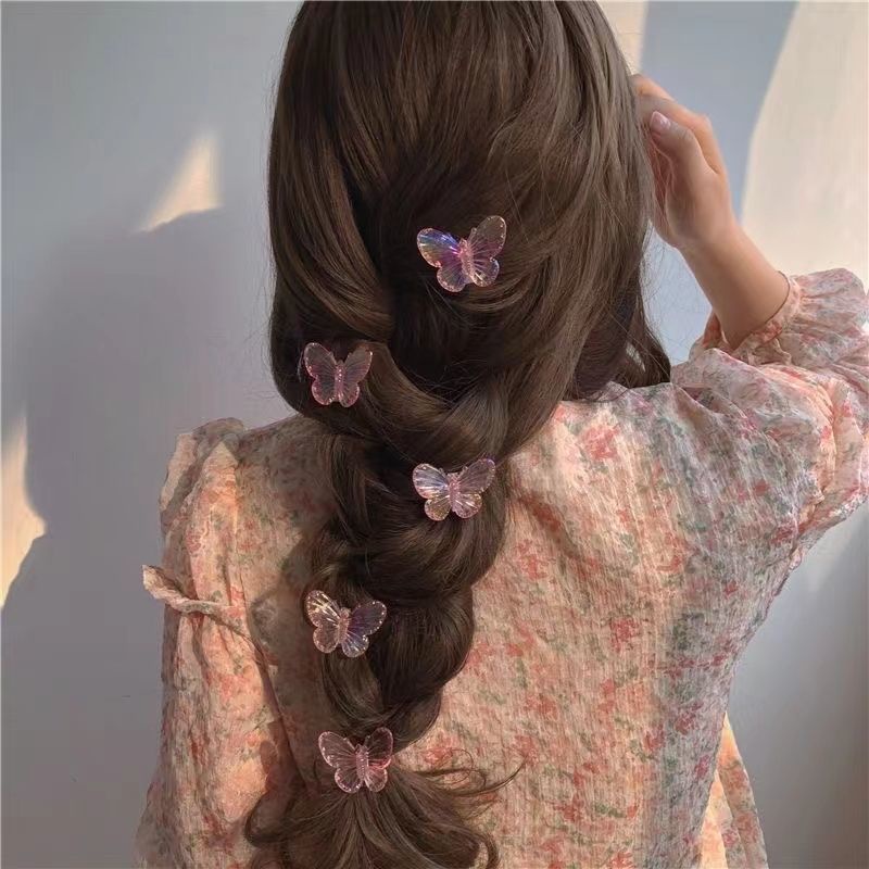 Set Kẹp Tóc Hình Bướm Màu Hồng Trong Suốt Dành Cho Nữ