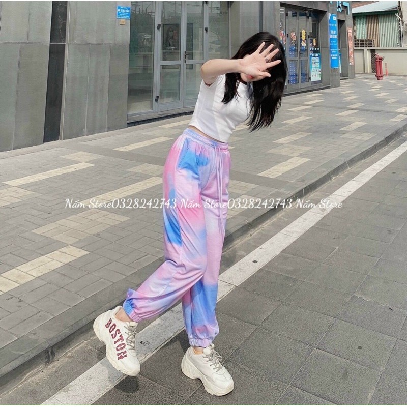 Quần jogger loang bo ống phối màu unisex siêu chất