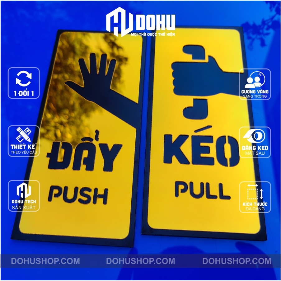 Bảng decor kéo đẩy  Gương Vàng dán cửa  - DH116