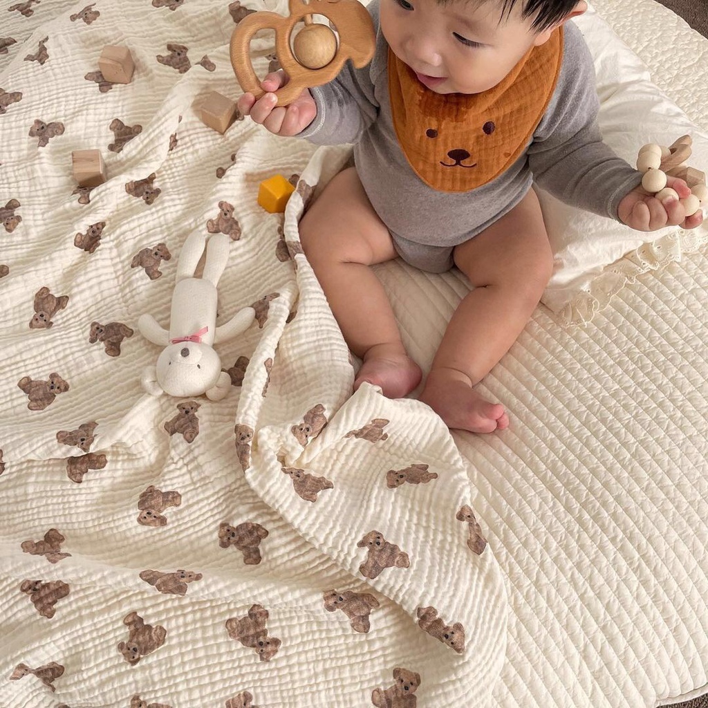 Chăn Đôi Mỏng In Họa Tiết Gấu Kiểu Hàn Quốc Dùng Làm Đạo Cụ Chụp Ảnh Cho Bé