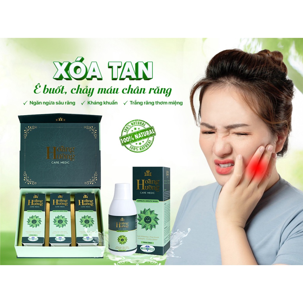 Combo 2 hộp nước súc miệng Hoàng Hường Care Medic ngăn ngừa sâu răng, kháng khuẩn, trắng răng, thơm miệng