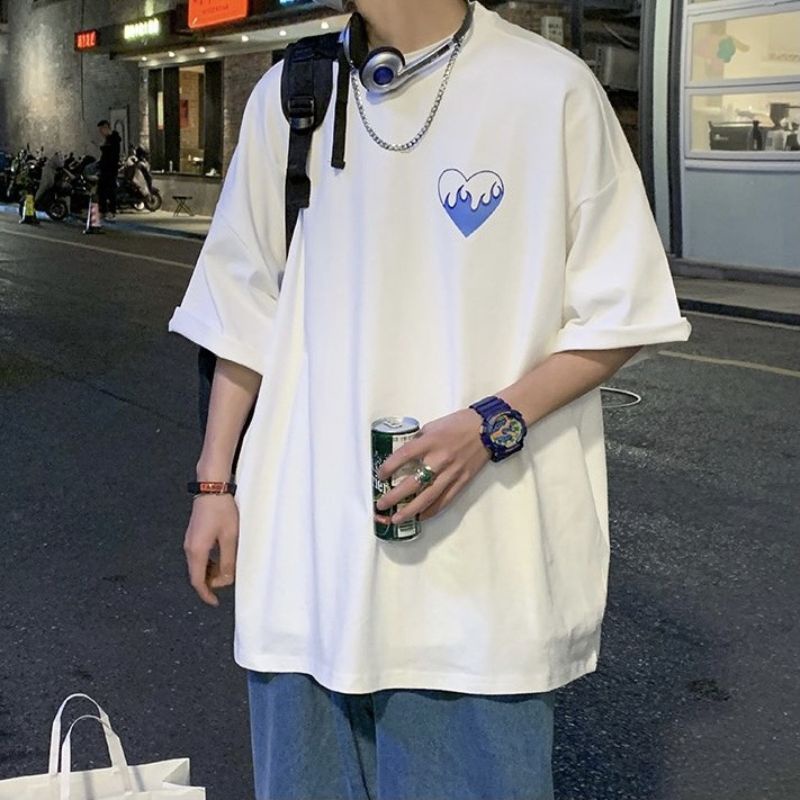 Áo thun tay lỡ hình tim lửa