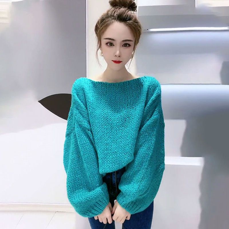 Áo Len Chui Đầu Dệt Kim Dày Dặn Màu Trơn Phong Cách Hàn Quốc