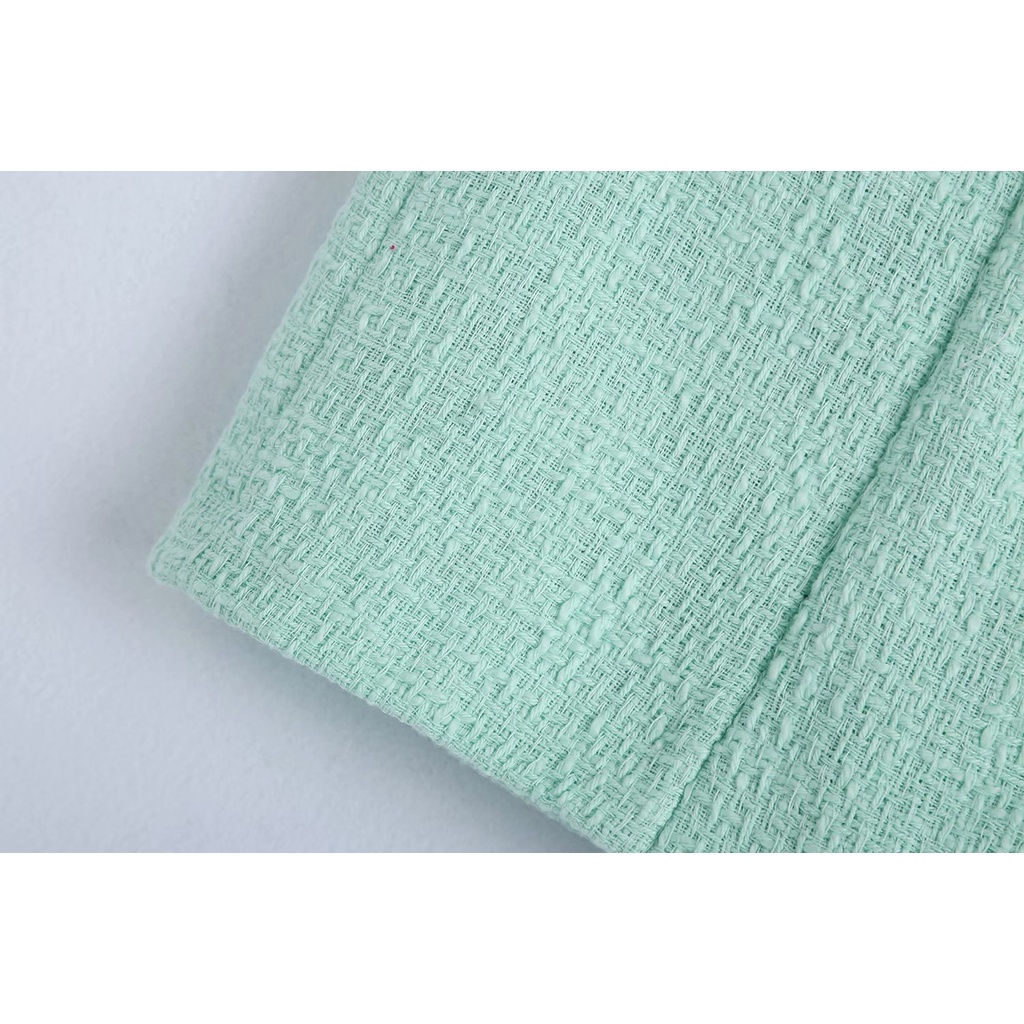 Ảnh thật Bộ vest đi làm tweed xanh mint thanh lịch phong cách basic