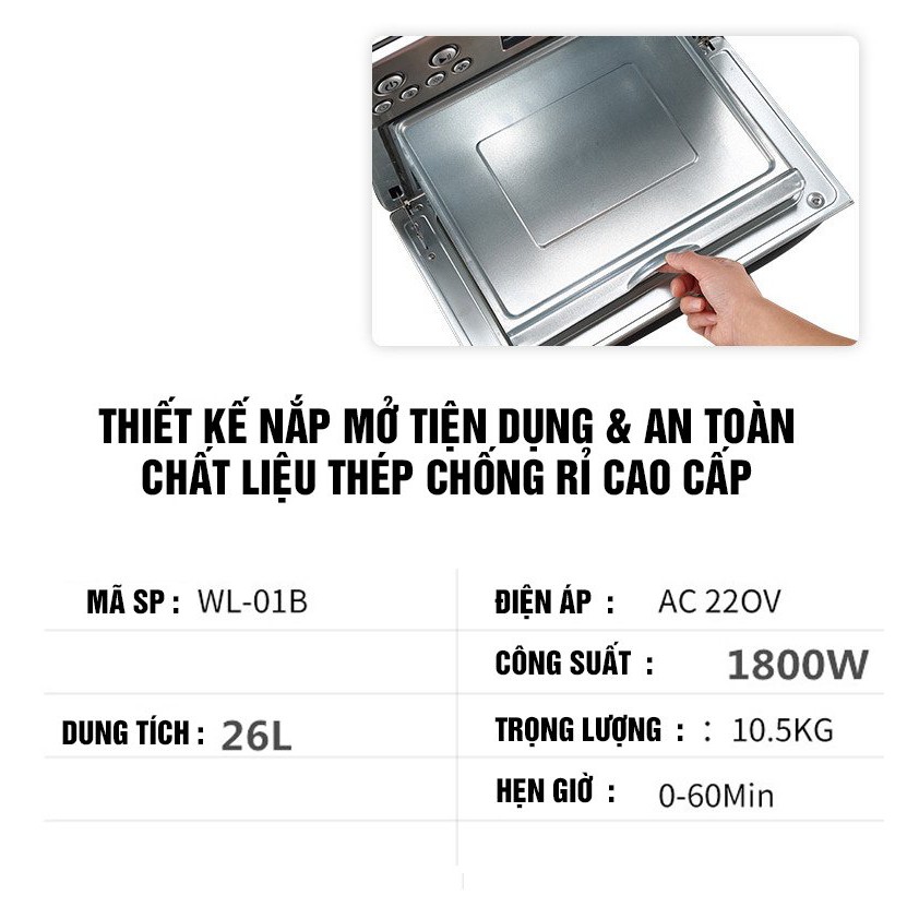 Lò vi sóng cao cấp MKMAOKE 26L, model WL-O1B, 6 chức năng trong 1, bảo hành chính hãng 12 tháng, nấu ăn cực kỳ đơn giản