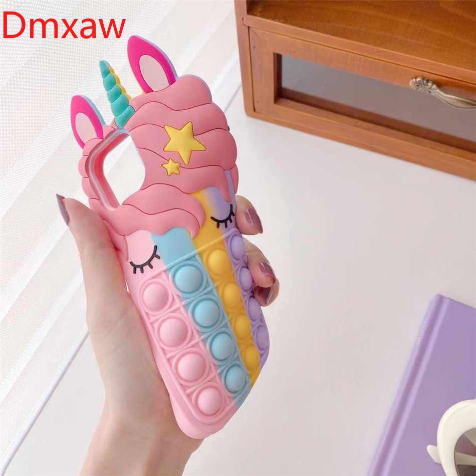 Ốp điện thoại silicon bong bóng kỳ lân 3D cho iPhone 12 Pro Max Mini 11 ProMax X XR XS Max 6 7 8 6s Plus SE 2020