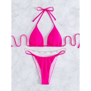 Bikini Tam Giác Phối Màu Basic Kèm Charm Eo