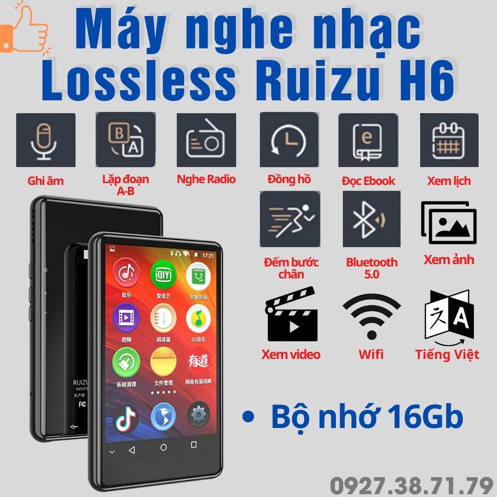 Máy nghe nhạc Ruizu H6 - Có Wifi, Bluetooth 5.0 - Có Tiếng Việt - Xem Youtube, Tiktok - Lướt Web - Xem Phim - Loa Ngoài