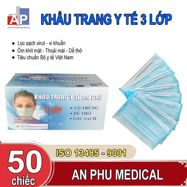 khẩu trang y tế AN PHÚ 3 lớp kháng khuẩn cao cấp , 50 cái / hộp | BigBuy360 - bigbuy360.vn