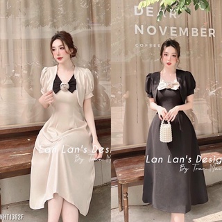 ❤️FREESHIP❤️Váy cổ nơ bồng vai chất tơ tằm ướt hàng đẹp Uy Tín.size S M