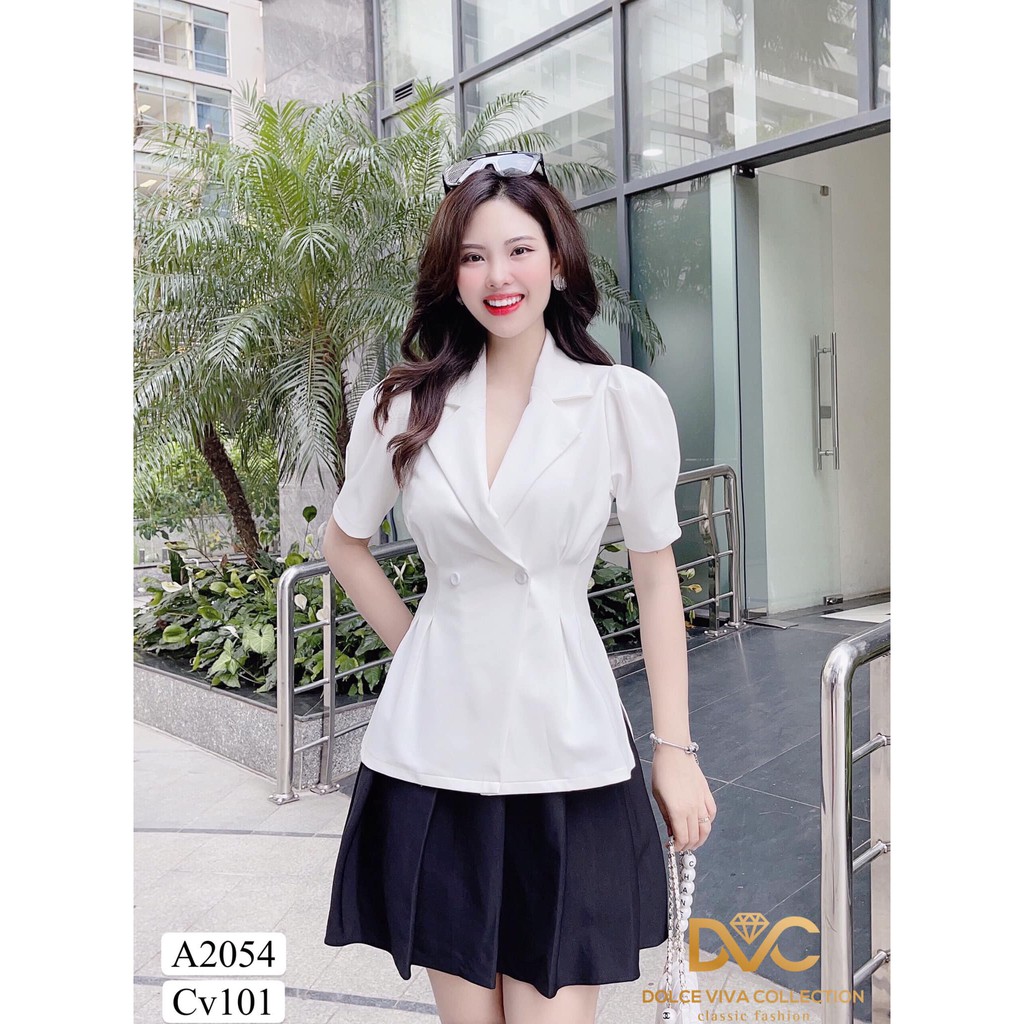SÉT ÁO CỔ VÉT VÀ CHÂN VÁY XẾP LY - HÀNG THIẾT KẾ DVC | BigBuy360 - bigbuy360.vn