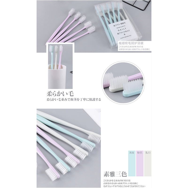 Set 10 Bàn Chải Đánh Răng Nano Siêu Mịn Kèm Bàn Chải Than Tre Cho Người Lớn