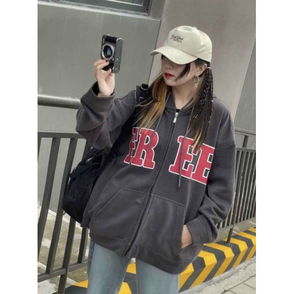 Áo khoác hoodie khoá bo tay Free shipHodie nữ form rộng dài vải nỉ chất đẹp giá rẻ không xù lông hàng quảng châu