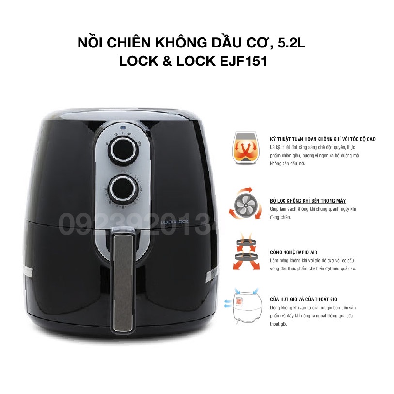 [Mã ELHADEV giảm 4% đơn 300K] Nồi chiên không dầu cơ, 5.2L Lock &amp; Lock EJF151