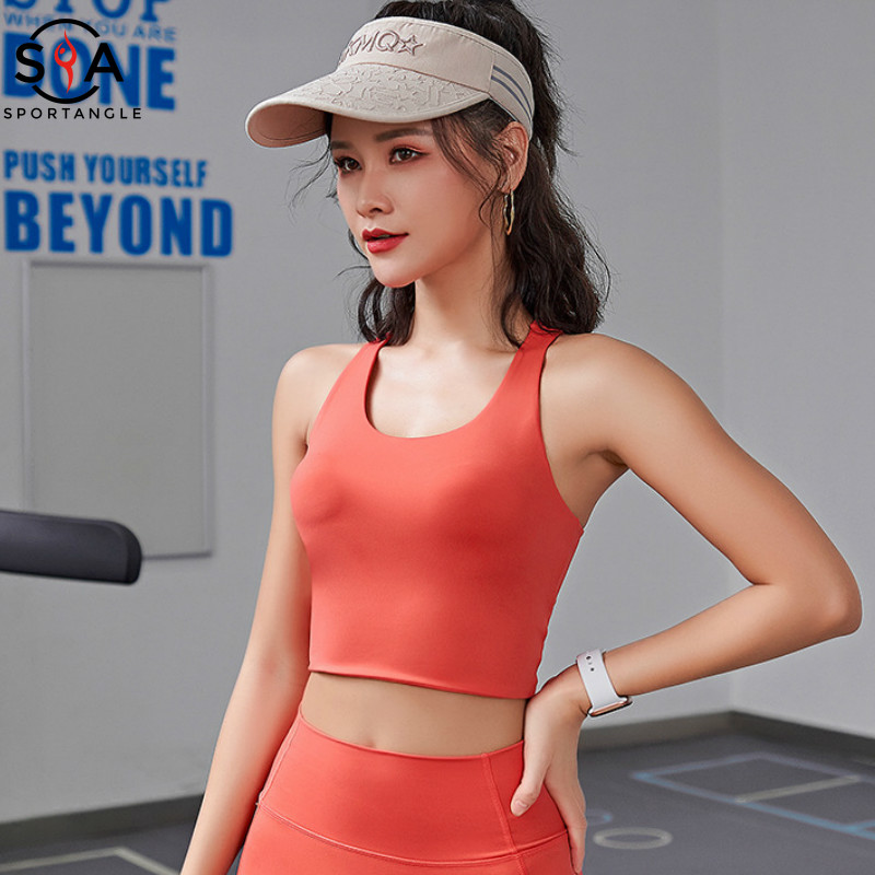 【Sportsangel】sports bra S-4XL fixed one piece pad women shock-proof high-intensity strap beauty back running bra fitness yoga vest bra plus size