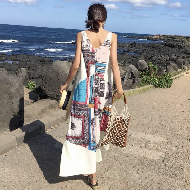 Jumpsuit đồ bay quần ống rộng họa thiết thổ cẩm bohemian, đi biển siêu xinh