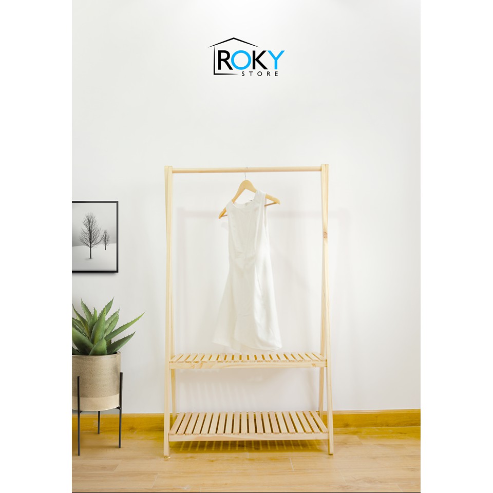 KỆ GIÁ TREO QUẦN ÁO 2 TẦNG MÀU TỰ NHIÊN SIZE M - A HANGER 2F NATURAL - (원목) A행거 2단 와이드