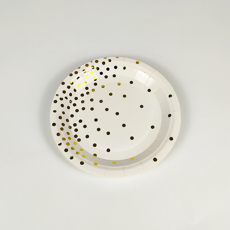 Bộ Cốc Đĩa Giấy Dùng Một Lần Họa Tiết Chấm Bi Màu Đồng/Trắng/Hồng Cho Tiệc Tùng